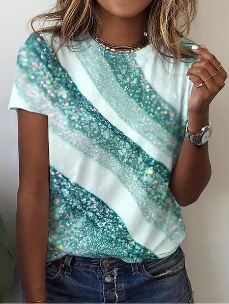 

Loose Casual Gradient Pattern Graphic Print T-Shirt, Green, T-Shirts
