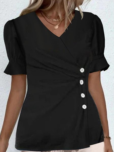

Casual Buttoned V Neck Shirt, Black, Shirts & Blouses