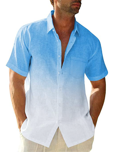 

Gradient Color Short Sleeve Resort Shirt, Blue, Men Shirts