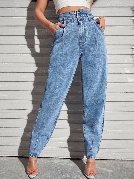 

Plain Casual Regular Fit Denim Jeans, Blue, Jeans