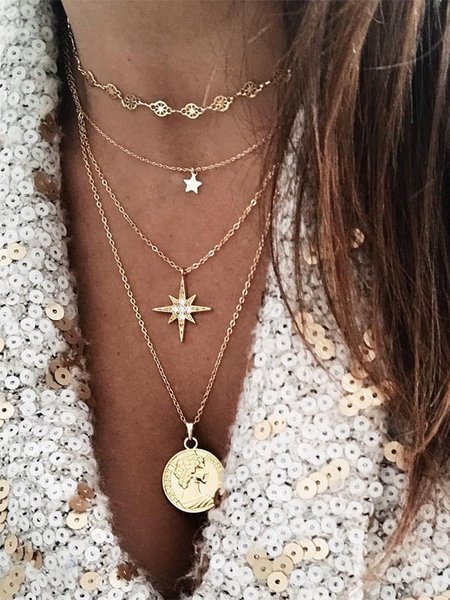 

Vacation Polaris Diamond Layer Necklace Bohemian Casual Women's Jewelry, Golden, Necklaces