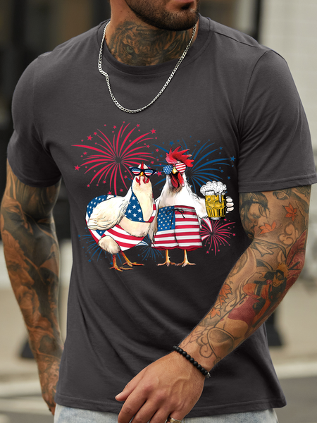 

Men's Funny Chicken Celebrate Us Independence Day 4Th July Graphic Casual Cotton T-Shirt, Deep gray, T-shirts