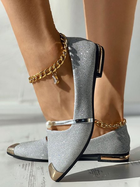

Women's Fashion Urban Metallic Pearl Pumps, Silver, Flats