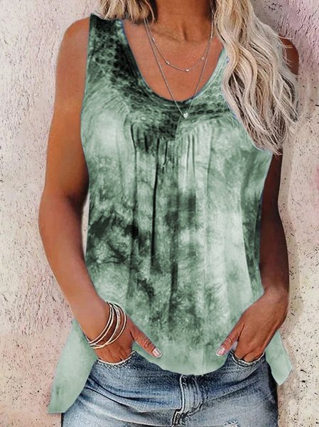 

Crew Neck Casual Loose Tank Top, Green, Tanks & Camis