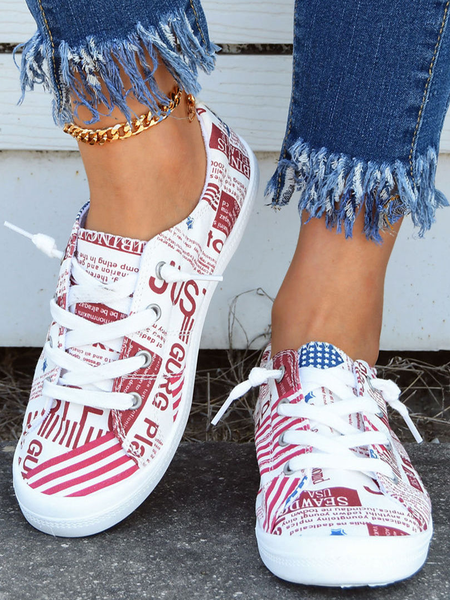 

Women‘s Independence Day Sneakers Low Top Lace Up Canvas Shoes Fashion Comfortable, As picture, Sneakers