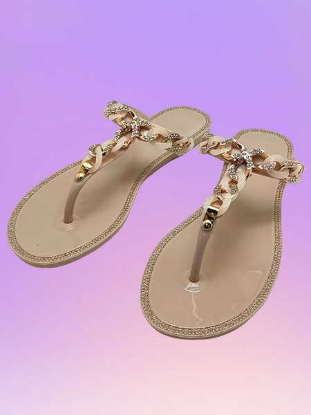 

Summer Fashion Rhinestone Chain Flip Flops, Nude, Slippers