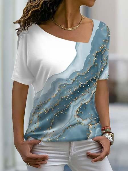 

Gradient Pattern Casual Loose T-Shirt, Blue, T-Shirts