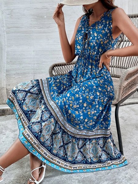 

Ruched Loose V Neck Elegant Dress With No Belt, Blue, Dresses