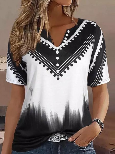 

Loose Casual Color Block Notched Shirt, Black-white, Shirts & Blouses