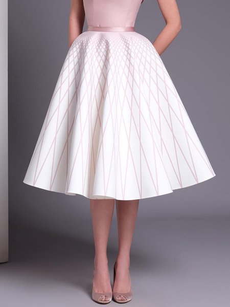 

Geometric Elegant Regular Fit Midi Skirt, White, Skirts