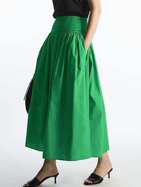 

Plain Elegant Scramble Pockets Skirt, Green, Skirts