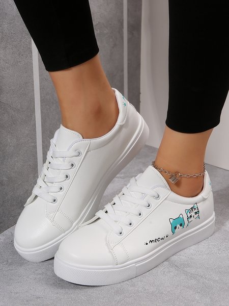 

White Cat Letters Graphics Casual Sneakers, Blue, Sneakers