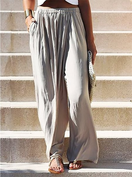 

Casual Plain Loose Drawstring Pants, Gray, Pants