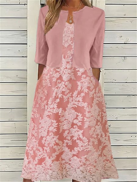 

Elegant Crew Neck Loose Plain Two-Piece Set, Pink, Basic Dresses