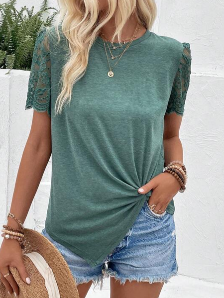 

Casual Loose Crew Neck Plain Shirt, Green, Shirts & Blouses