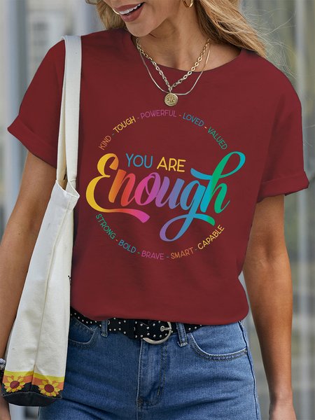 

Women's You Are Enought Kind Tough Powerful Loved Valued Strong Bold Brave Amart Capable Lovelgbtq Pride Month Rainbow Funny Graphic Printing Text Letters Cotton Casual Crew Neck T-Shirt, Red, T-shirts