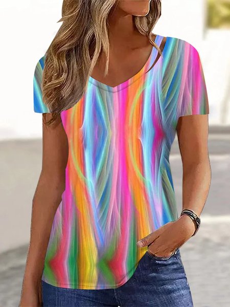 

Color Aurora Deformation Figure Scheme Design Knitted Casual T-Shirt, Blue, T-Shirts