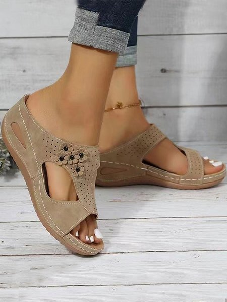 

Women's Hollow out Applique Slip On Platform Wedge Sandals Summer Casual Sandals Walking Shoes, Beige, Sandals