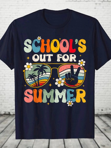 

Men's /Women's School'S Out For Summer Funny Graphic Printing Text Letters Cotton Casual Crew Neck T-Shirt, Purplish blue, T-shirts