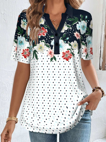 

Shawl Collar Floral Loose Casual Shirt, Black-white, Shirts & Blouses