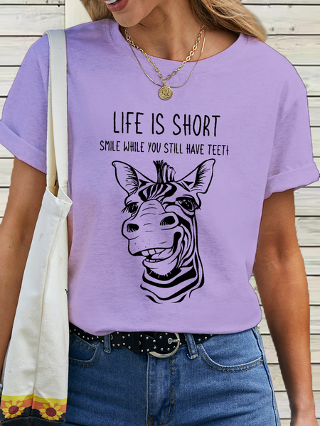 

Women's Funny Animal Cotton Life Is Short Smile While You Still Have Teeth T-Shirt, Purple, T-shirts