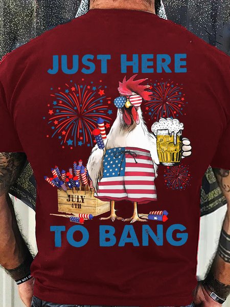 

Men's Cotton Just here to bang Chicken and beer independence day Crew Neck Casual T-Shirt, Red, T-shirts