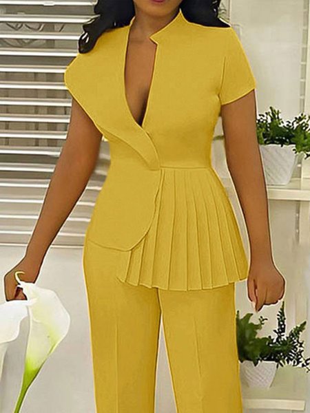 

Plain Stand Collar Urban Regular Fit Blouse, Yellow, Blouses and Shirts