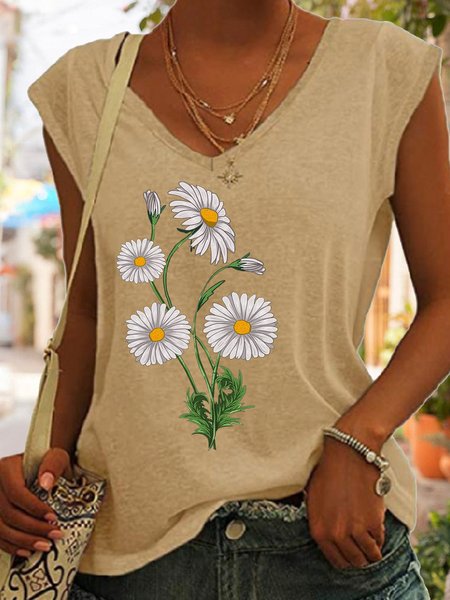 

Casual V Neck Tank Top, Khaki, Tank Tops