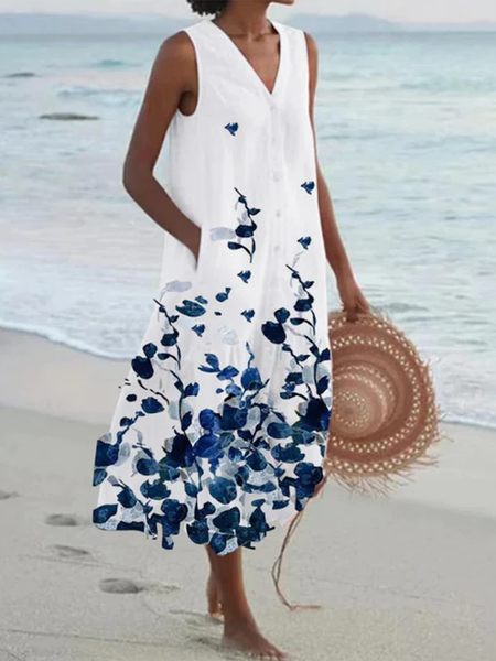

Loose Casual V Neck Dress With No Belt, White, Casual Dresses
