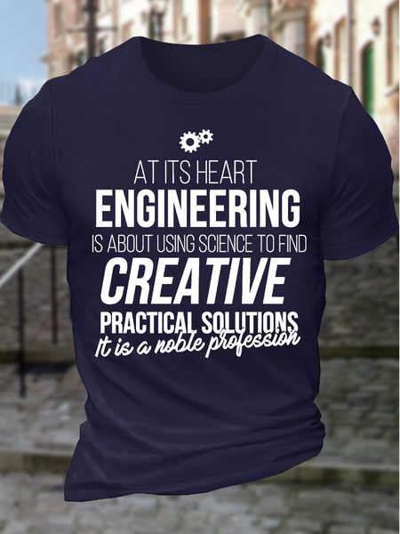 

Men's Funny At Its Heart Engineering Is About Using Science To Find Creative Practical Solutions It Is A Noble Profession Graphic Printing Casual Cotton Crew Neck T-Shirt, Purplish blue, T-shirts