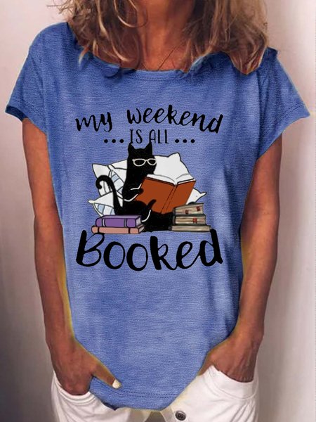 

Women's book lover Casual Letters T-Shirt, Blue, T-shirts