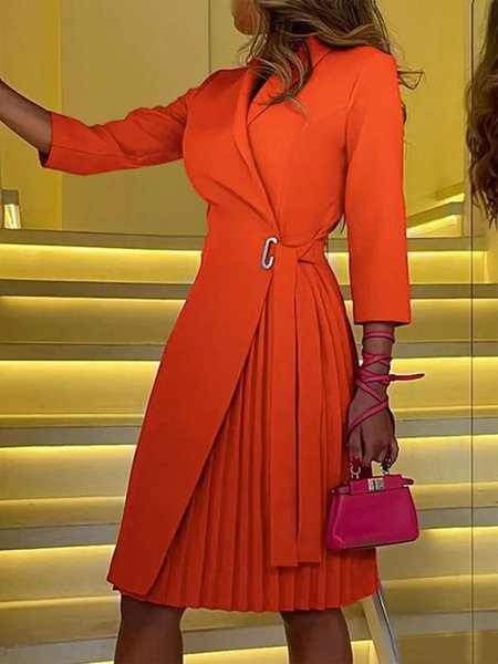 

Urban Regular Fit Lapel Collar Mini Dress With No Belt, Orange, Midi Dresses