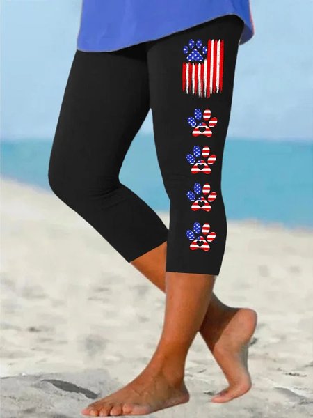 

Casual Knitted Independence Day Leggings, Black, Leggings