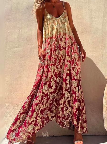 

Ethnic Spaghetti Casual Dress, Red, Casual Dresses