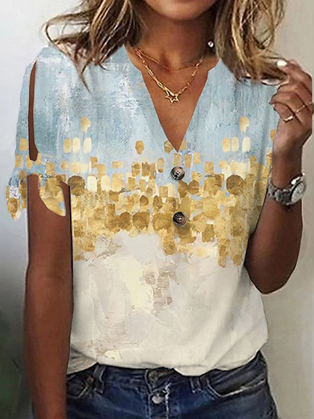 

Abstract Loose Casual T-Shirt, Yellow, T-Shirts
