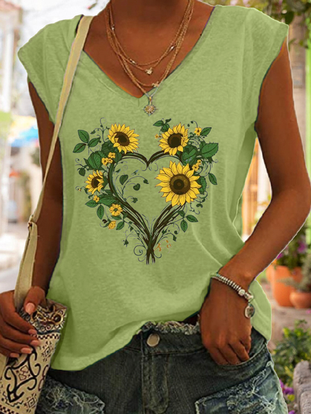 

Women‘s Sunflower Cute Floral Tank Top, Green, Tank Tops
