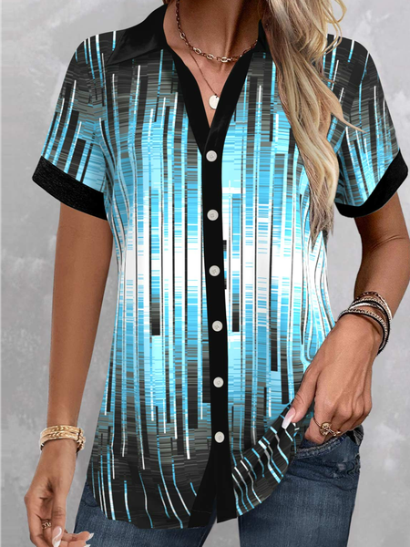 

Gradient Pattern Casual Shirt Collar Blouse, Blue, Shirts & Blouses