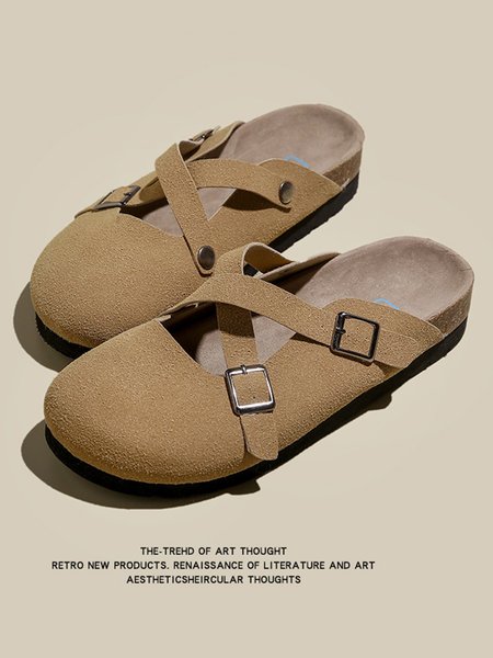 

Retro Comfortable Simple Fashionable Mules, Khaki, Flats