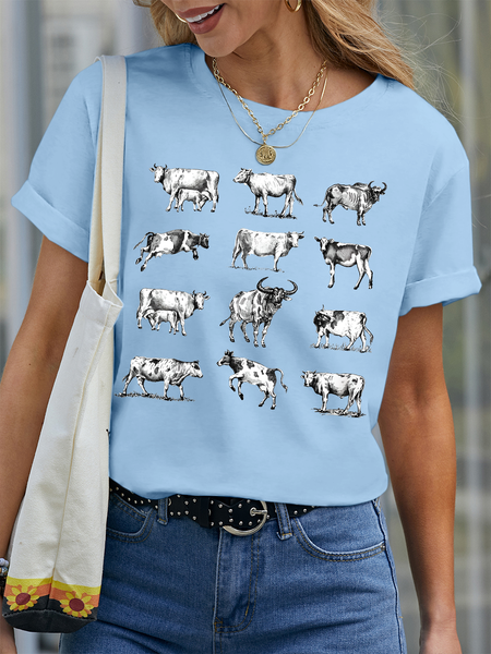 

Women’s Cow Farm Animal Casual Cotton T-Shirt, Light blue, T-shirts