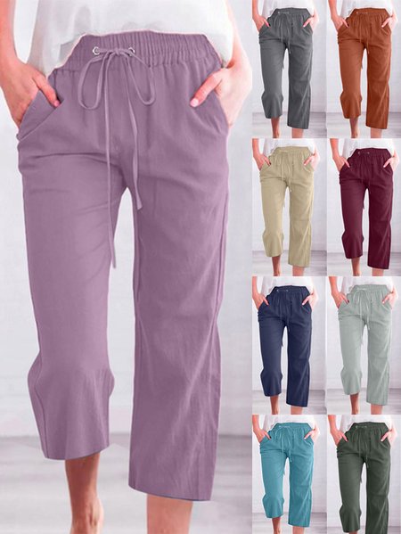 

Women's Casual Summer Linen Pants High Waisted Loose Yoga Sweatpants Crop Pants with Pockets, Light purple, Pants