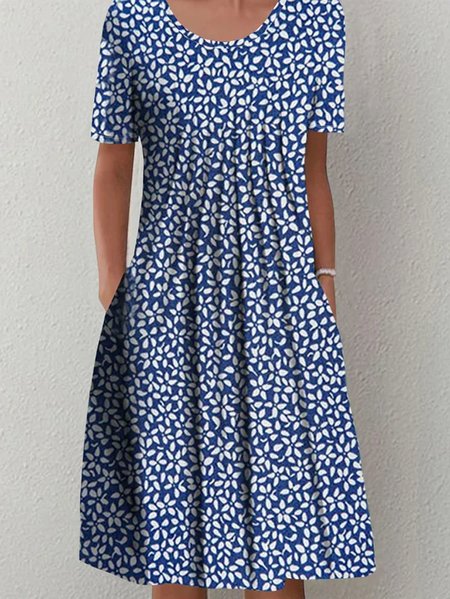 

Plus Size Casual Disty Floral Crew Neck Loose Dress, Blue, Dresses