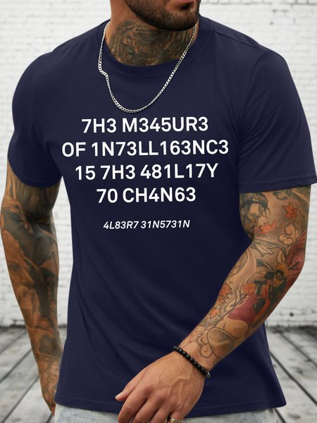 

Men's Funny The Measure Of Intelligence Graphic Printing Loose Cotton Casual Text Letters T-Shirt, Purplish blue, T-Shirts