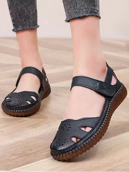 

Retro Comfortable Simple Fashion Hollow Mary Jane Shoes, Black, Flats