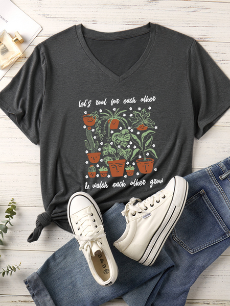 

Women's Let's Root For Each Other V Neck Cotton-Blend Casual T-Shirt, Deep gray, T-shirts