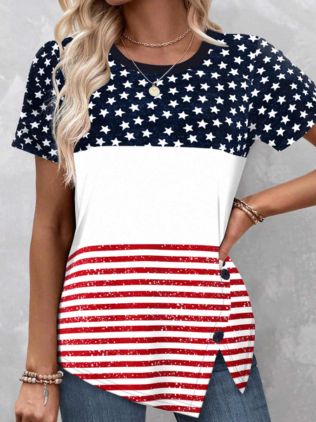 

Striped Crew Neck Casual Regular Fit T-Shirt, Red, T-Shirts