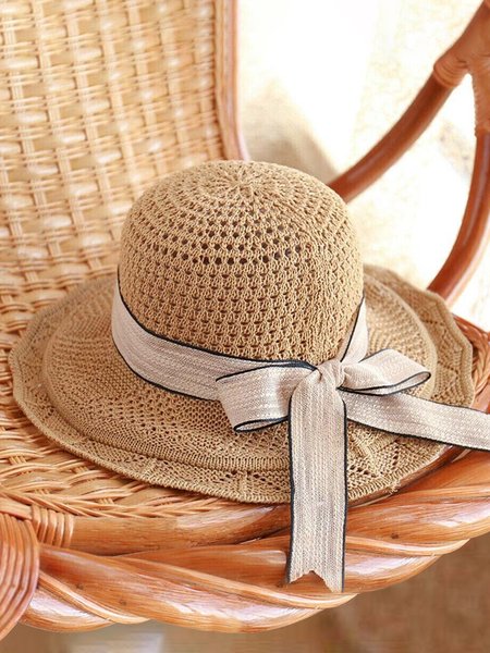 

Holiday Straw Lace Bow Hat Beach Boho Women's Accessories, Khaki, Women Hats