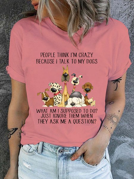

JFN Women's Cotton Dog Lover People think I’m Crazy Because I Talk To My Dogs Casual T-Shirt, Pink, T-Shirts