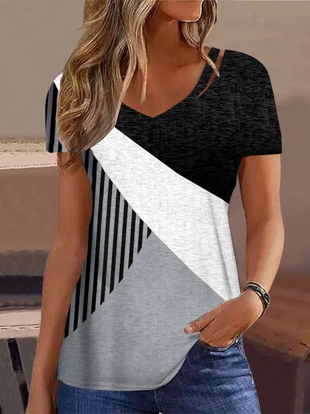 

Color Block Loose Casual T-Shirt, Black, T-Shirts