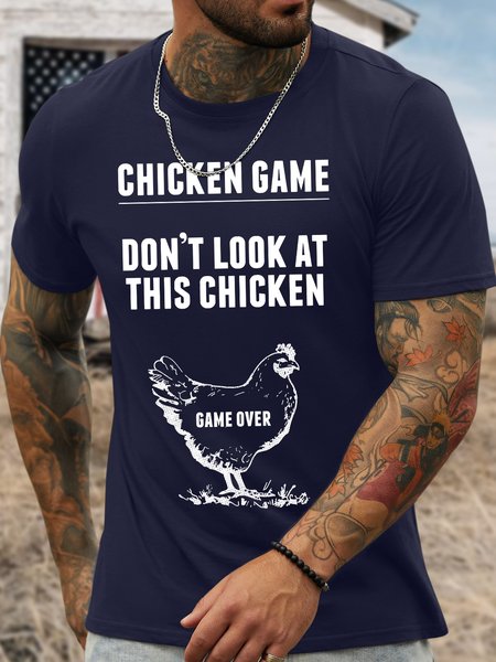 

Men's Funny Chicken Game Don'T Look At This Chicken Game Over Graphic Printing Loose Casual Cotton T-Shirt, Purplish blue, T-shirts