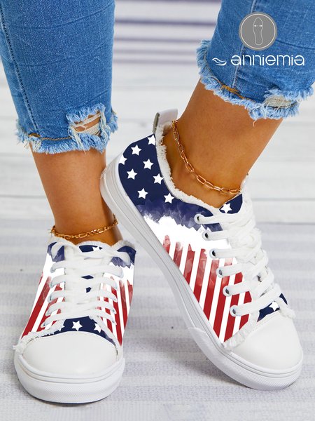 

Anniemia Independence Day Flag Raw Hem Canvas Shoes, As picture, Sneakers